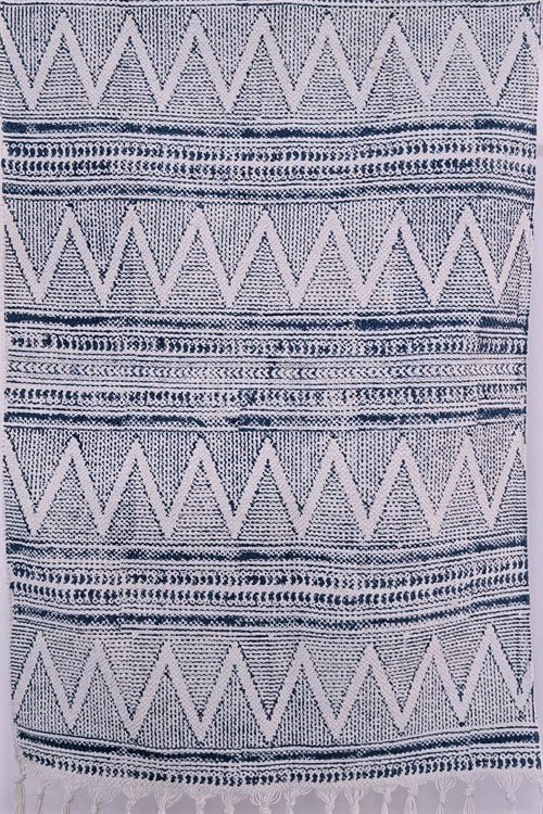 SootiSyahi 'Arctic Current' Handblock Printed Cotton Dhurrie Rug - SootiSyahi