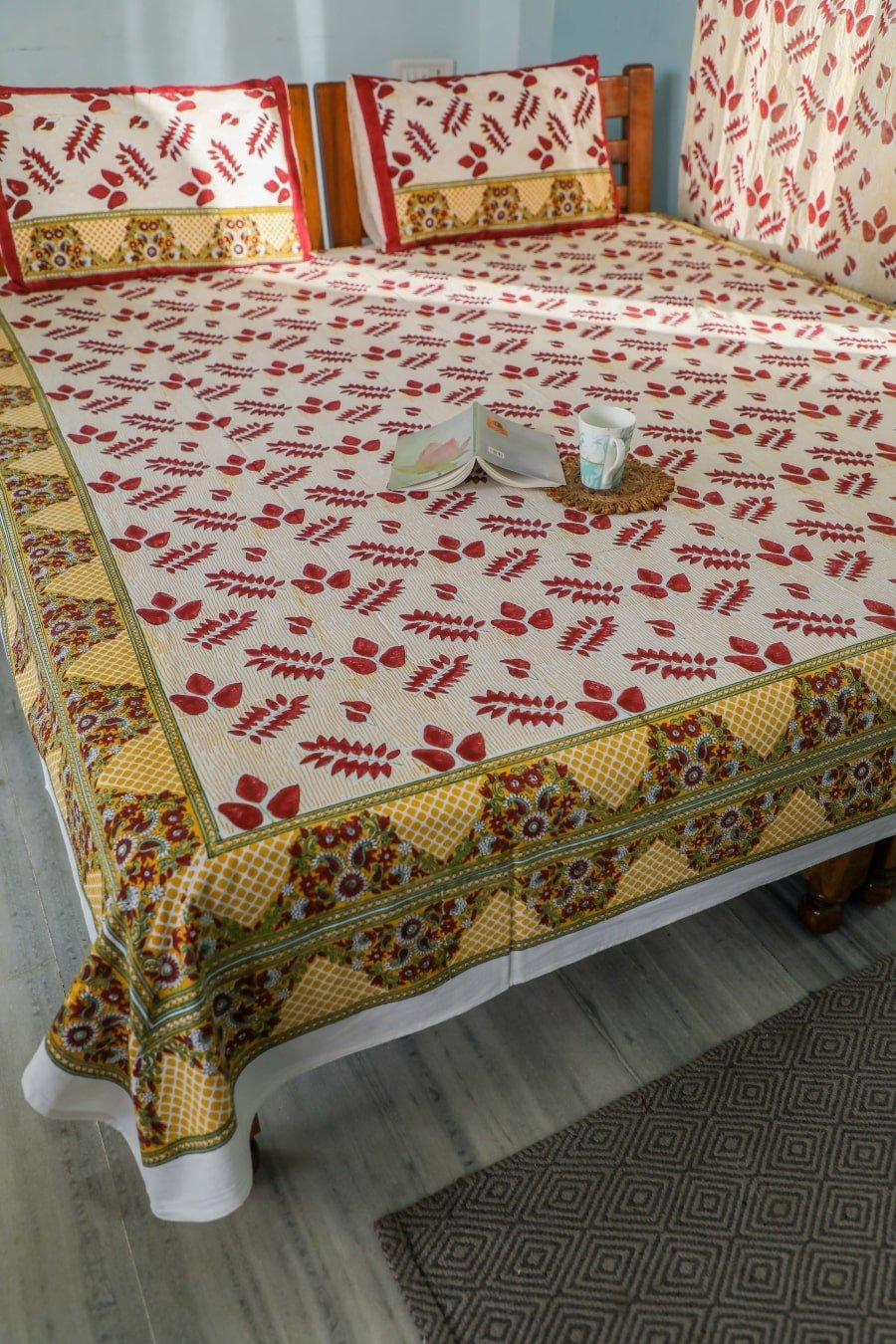 SootiSyahi 'Artful Nature' Handblock Printed Cotton Bedsheet - SootiSyahi