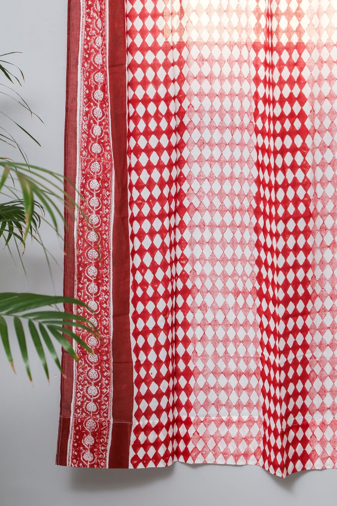 SootiSyahi 'Artistic Red Illusions' Handblock Printed Cotton Door Curtain - SootiSyahi