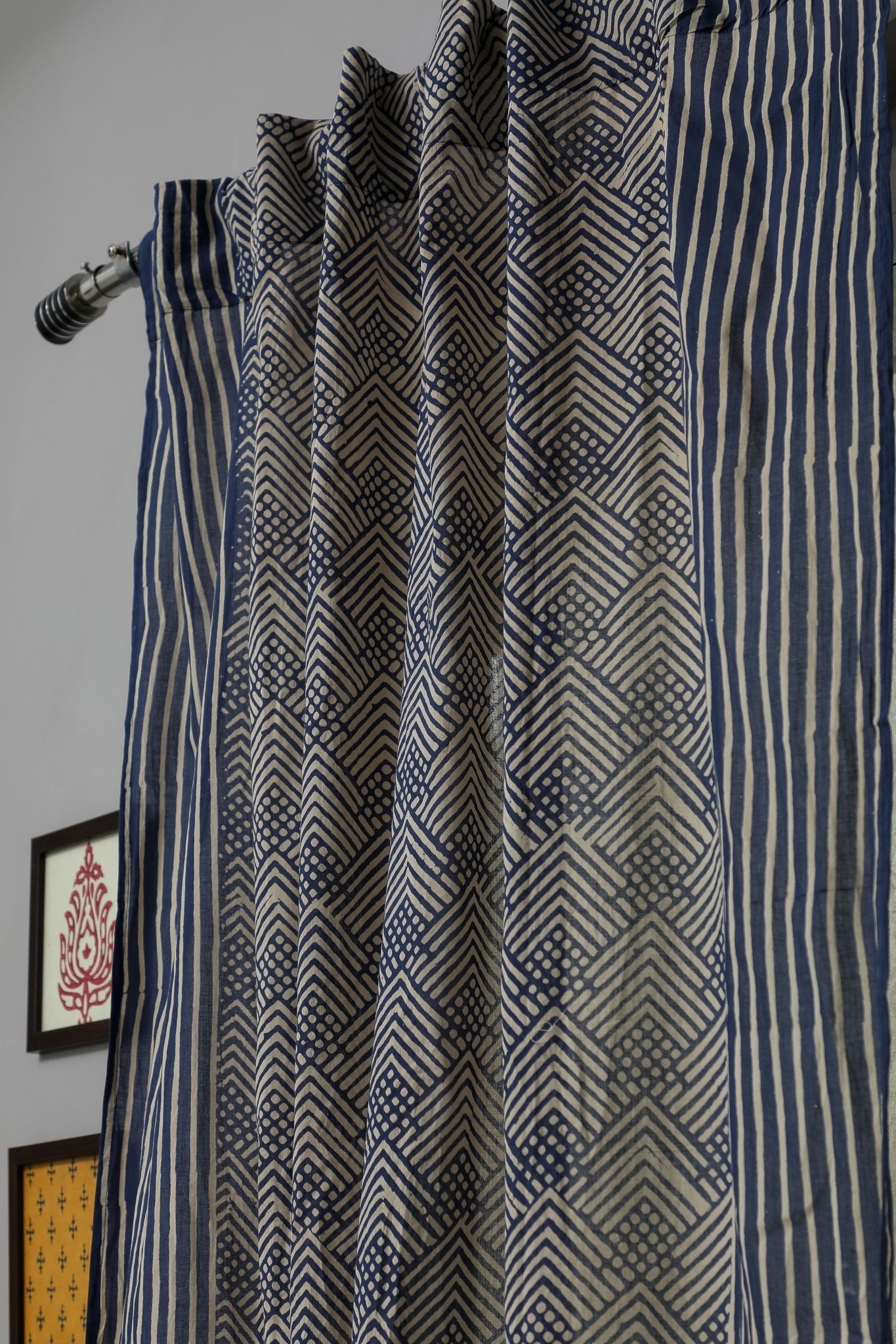 SootiSyahi 'Aster' Handblock Printed Cotton Door Curtain - SootiSyahi