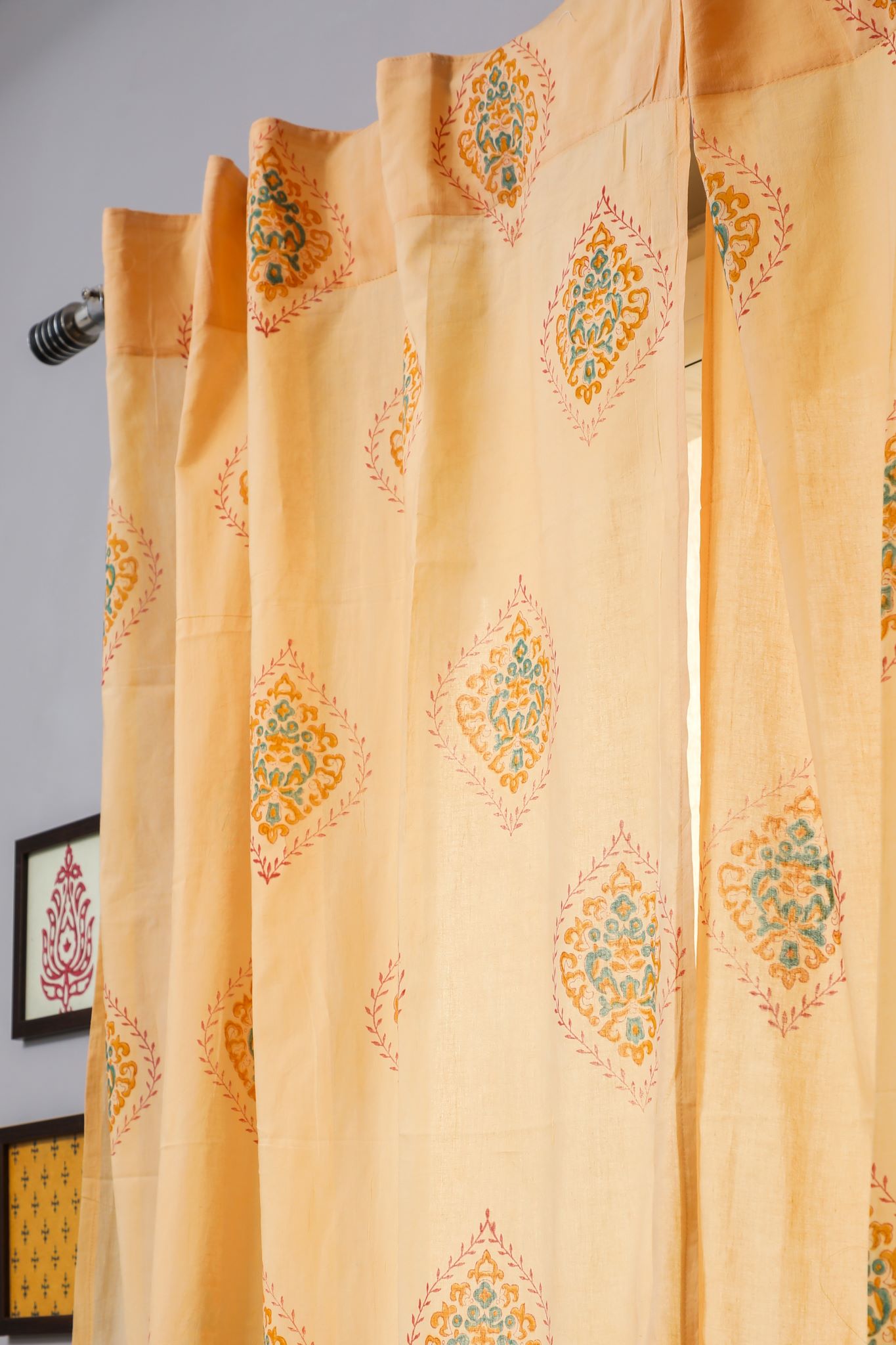 SootiSyahi 'Baileya Red' Handblock Printed Cotton Door Curtain - SootiSyahi