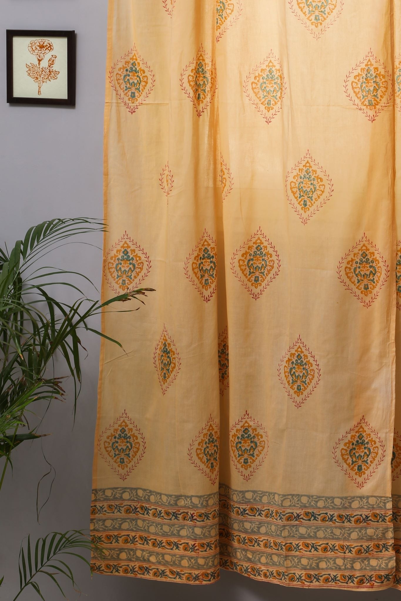 SootiSyahi 'Baileya Red' Handblock Printed Cotton Door Curtain - SootiSyahi