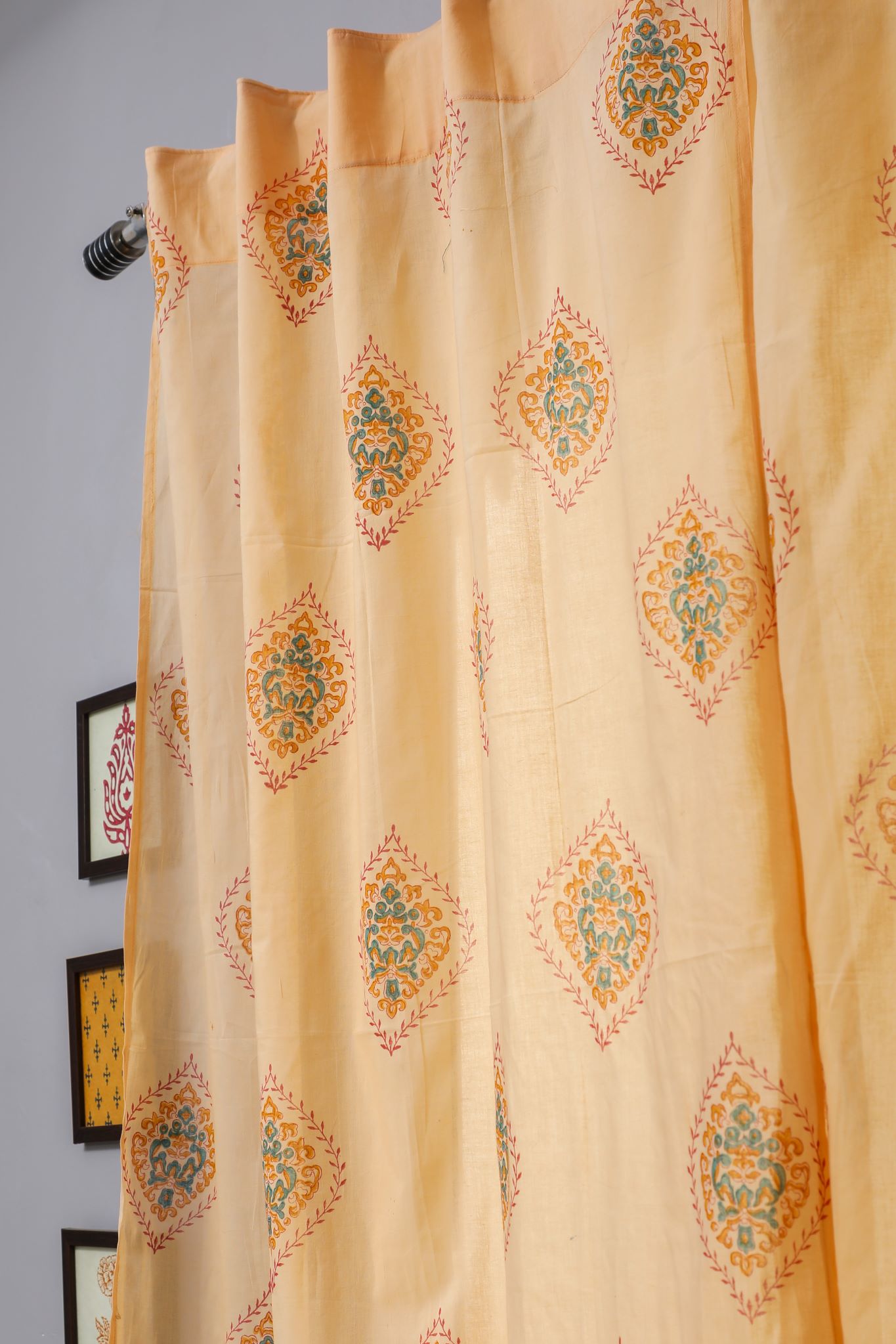SootiSyahi 'Baileya Red' Handblock Printed Cotton Window Curtain - SootiSyahi