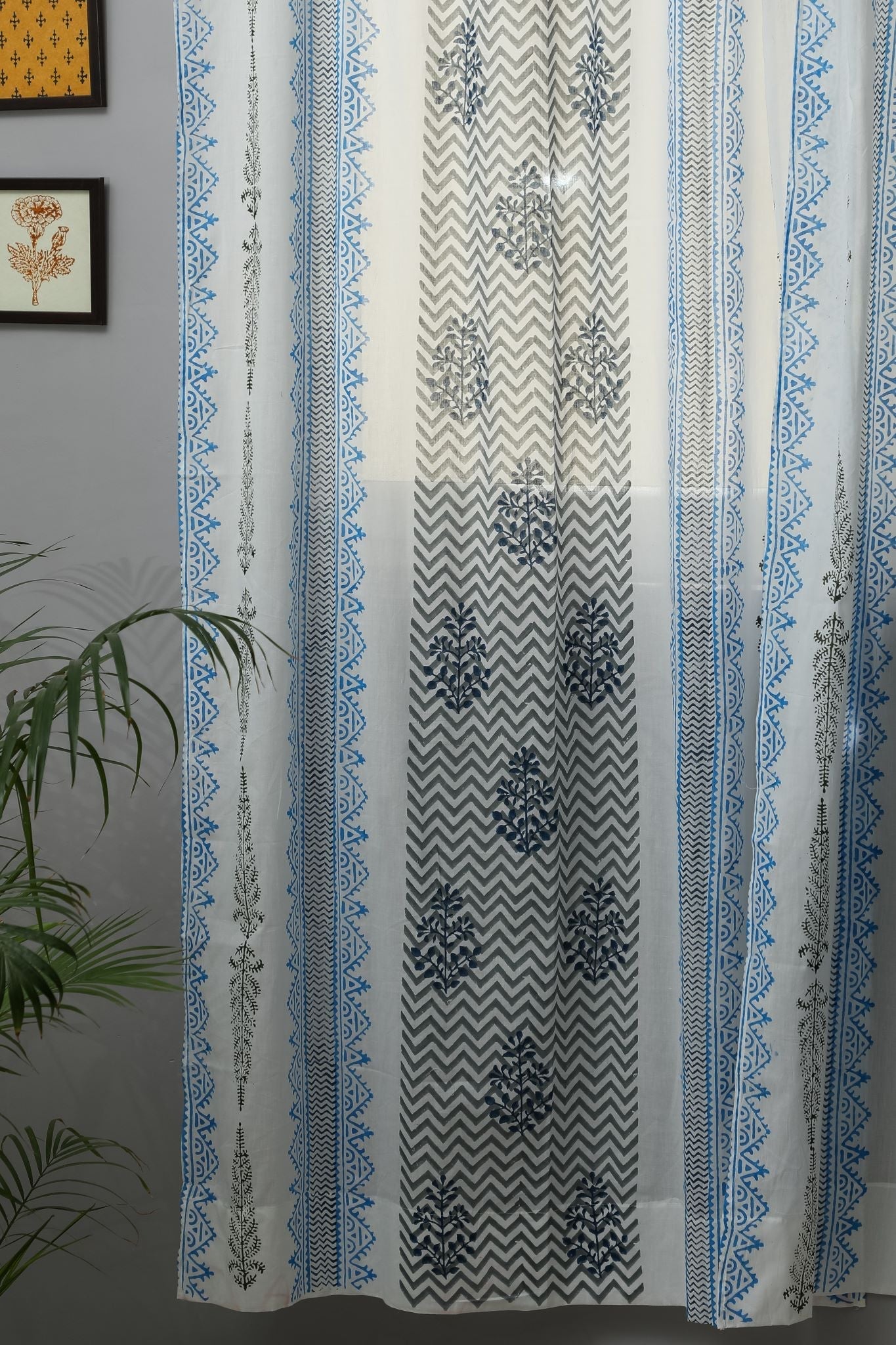 SootiSyahi 'Bering Blue' Handblock Printed Cotton Door Curtain - SootiSyahi