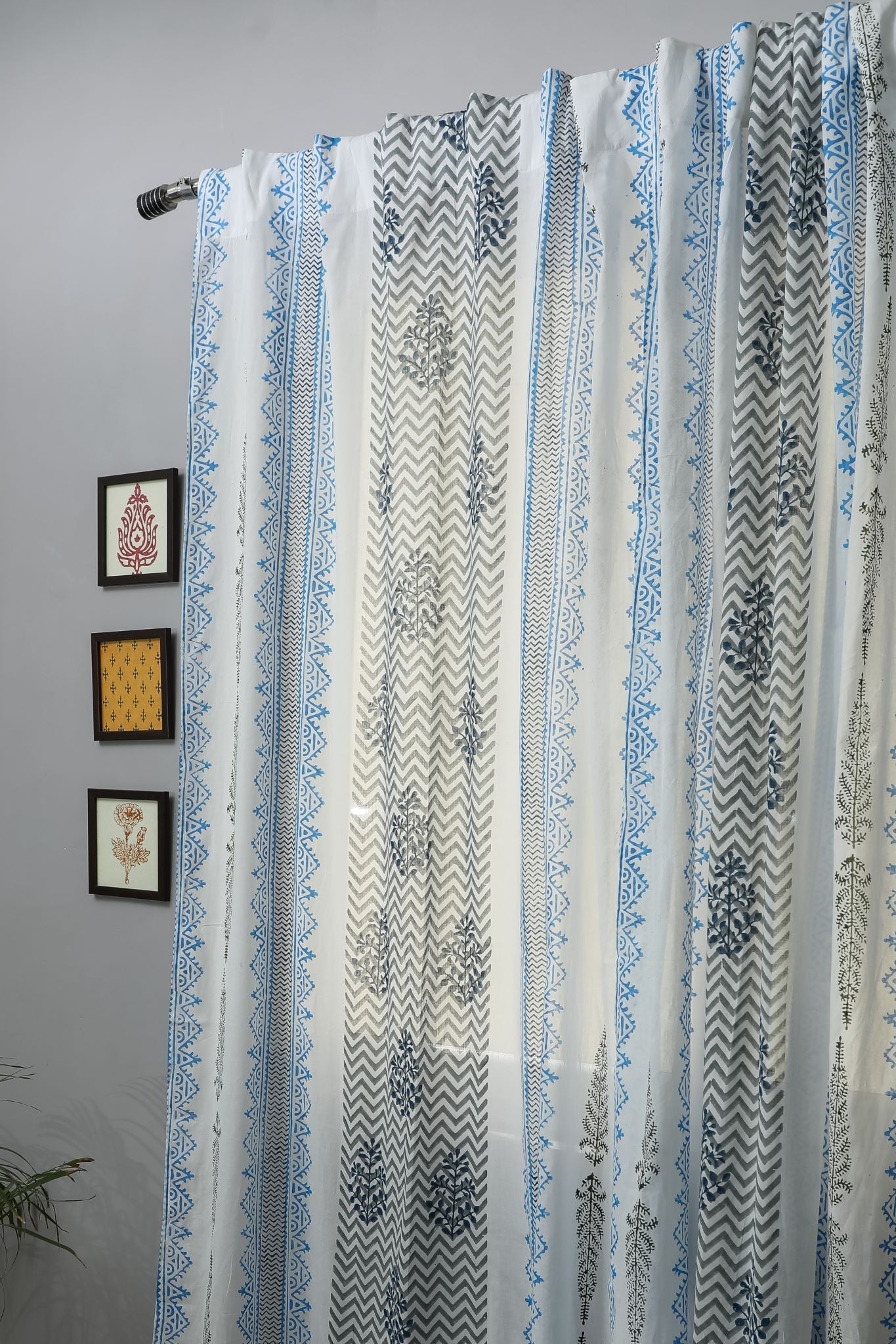 SootiSyahi 'Bering Blue' Handblock Printed Cotton Door Curtain - SootiSyahi