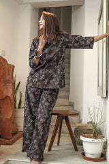 Sootisyahi 'Black Coffee ' Azofree Handblock Printed Pure Cotton Night Suit - SootiSyahi