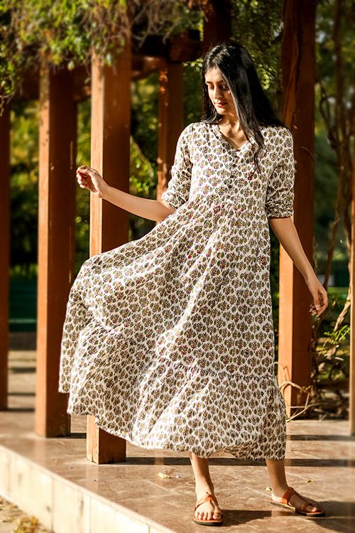 Sootisyahi 'Bloom Burst' Azofree Handblock Printed Pure Cotton Dress