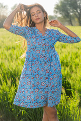Sootisyahi 'Bloom in the Sky' Azofree Handblock Printed Pure Cotton Dress - SootiSyahi