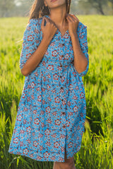 Sootisyahi 'Bloom in the Sky' Azofree Handblock Printed Pure Cotton Dress - SootiSyahi