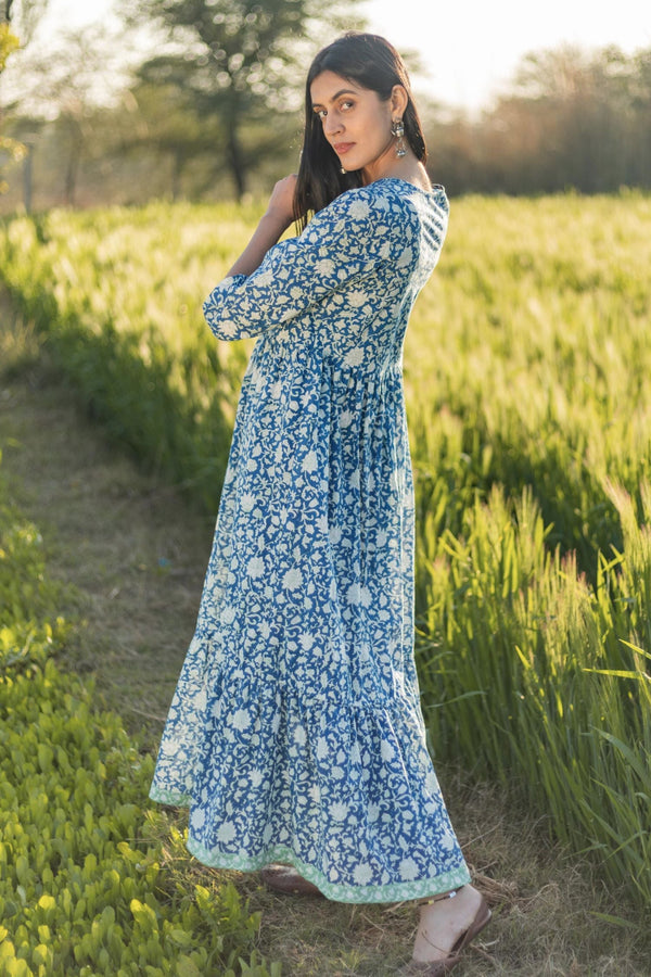 Sootisyahi 'Bloom Mist' Azofree Handblock Printed Pure Cotton Dress - SootiSyahi