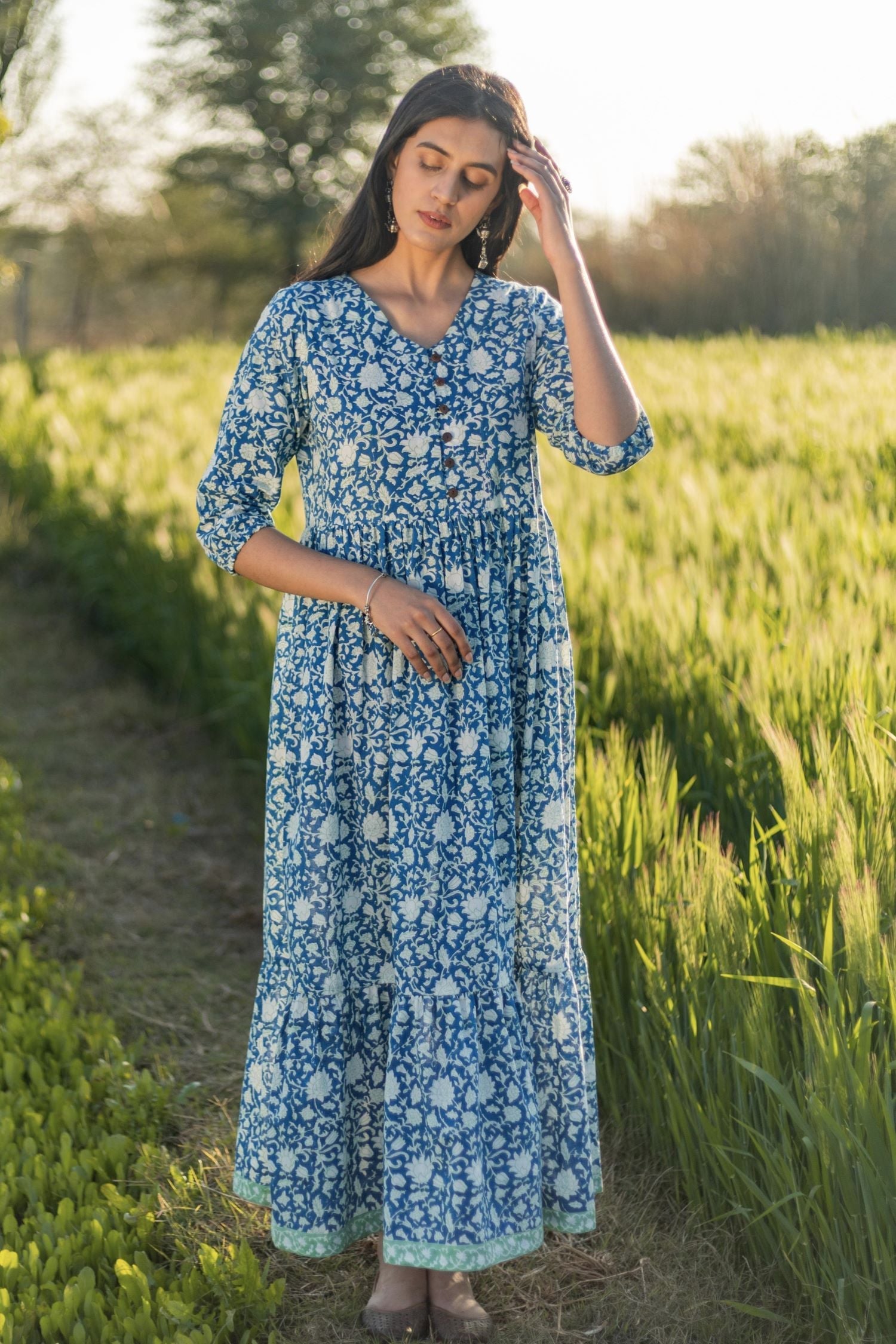 Women Summer Cotton Maxi Dress Indian Floral Block Printed Casual Tunic  Tops | eBay
