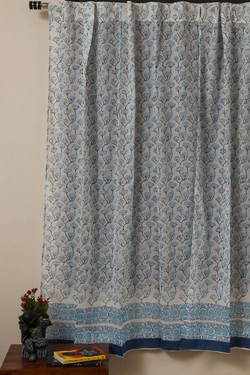 Sootisyahi 'Blooming Sky' Handblock Printed Voile Cotton Curtain - SootiSyahi