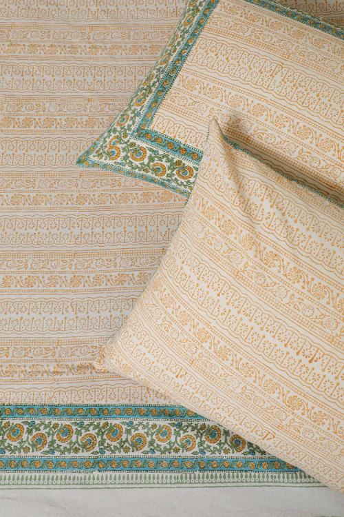 Sootisyahi 'Blooming Yellow' Handblock Printed Cotton Bedsheet - SootiSyahi