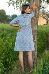 Sootisyahi 'Blue and Bay' Azofree Handblock Printed Pure Cotton Dress - SootiSyahi