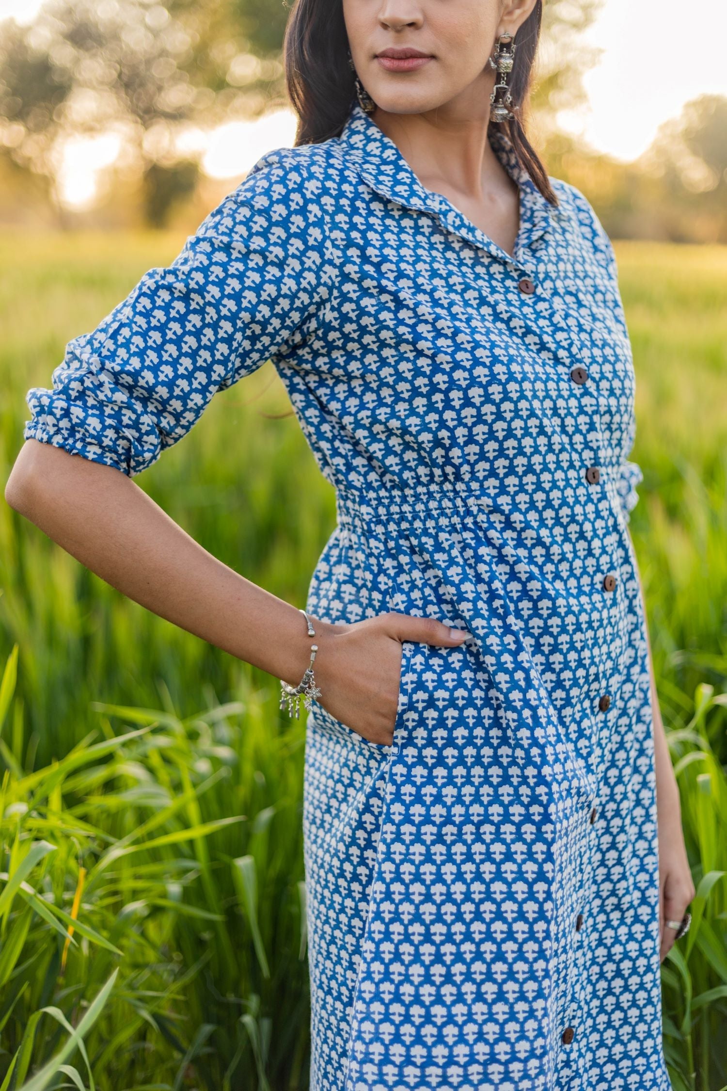 Sootisyahi 'Blue Bell' Azofree Handblock Printed Pure Cotton Dress - SootiSyahi