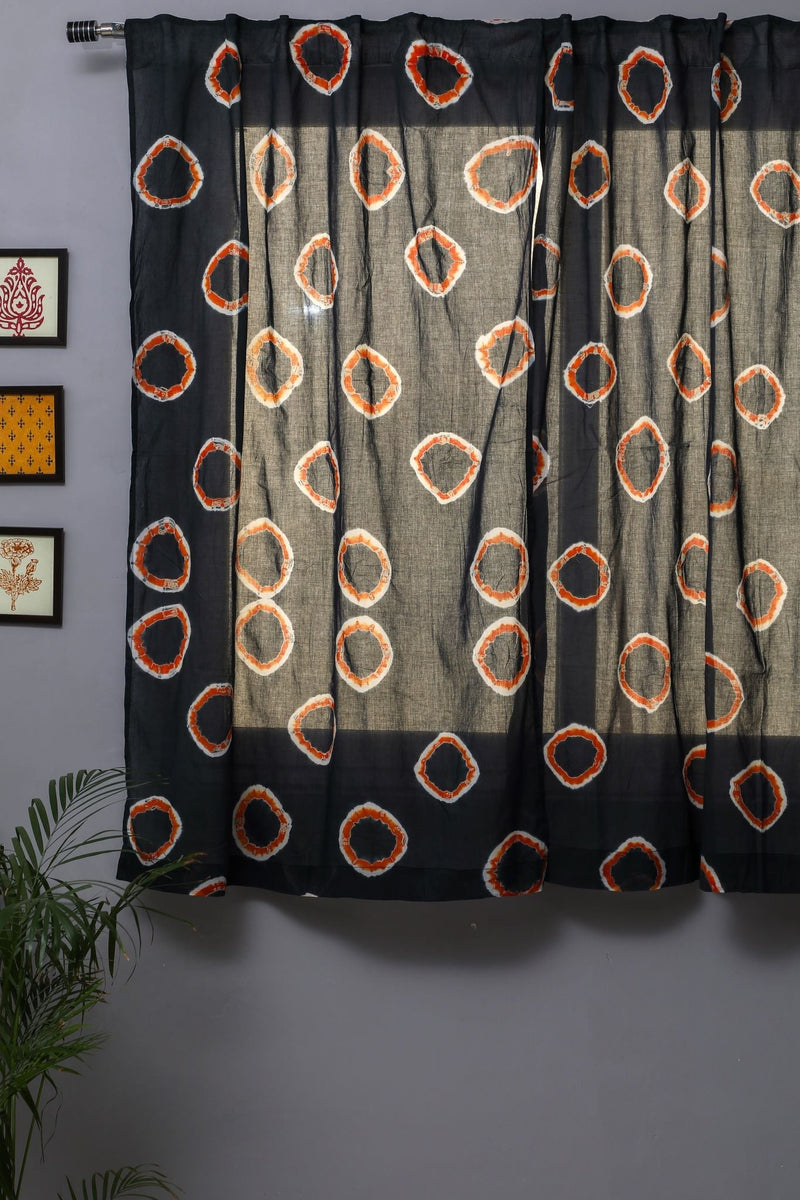 SootiSyahi 'Blue Crown' Handblock Printed Cotton Window Curtain - SootiSyahi