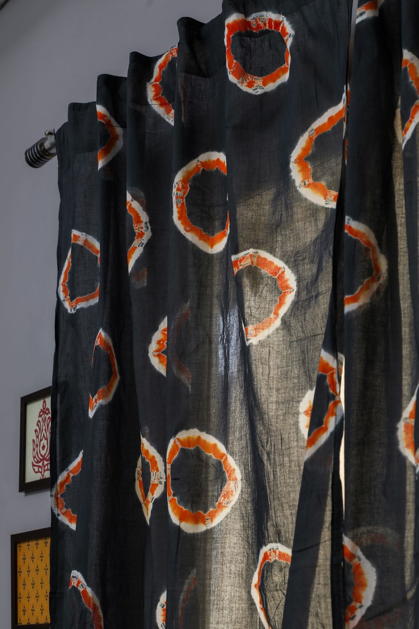 SootiSyahi 'Blue Crown' Handblock Printed Cotton Window Curtain - SootiSyahi