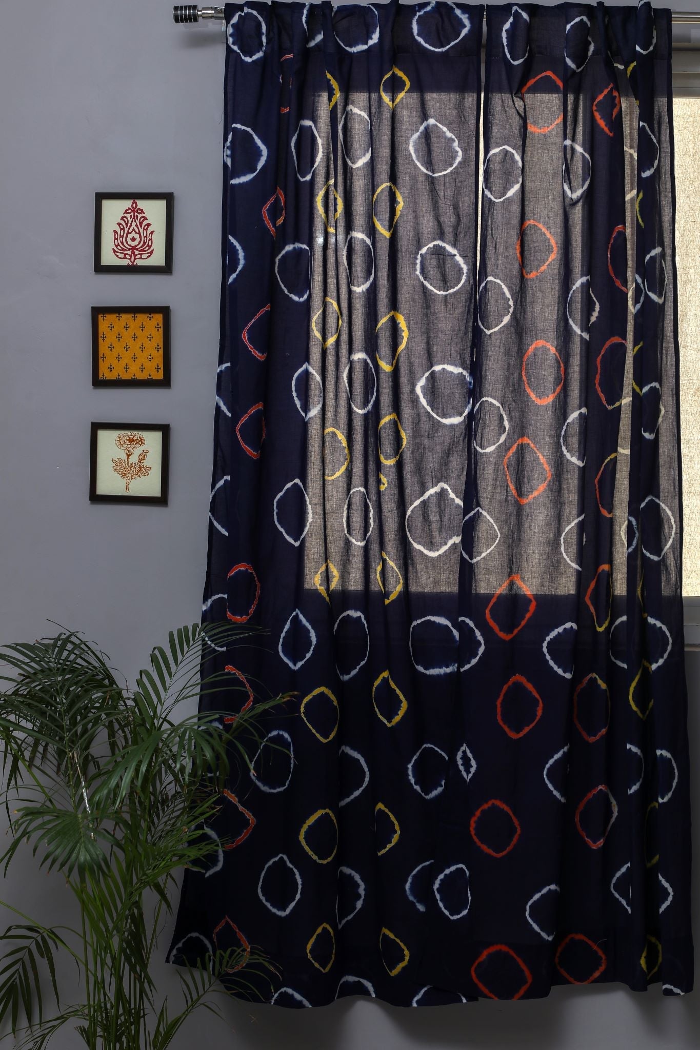 SootiSyahi 'Blue flax' Handblock Printed Cotton Door Curtain - SootiSyahi