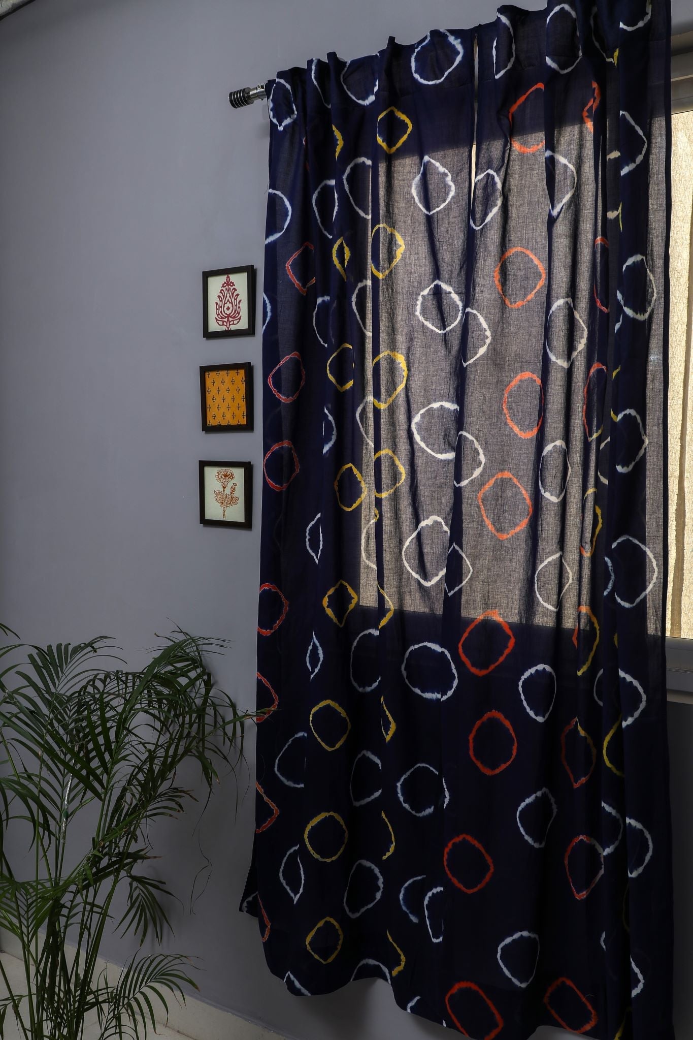 SootiSyahi 'Blue flax' Handblock Printed Cotton Door Curtain - SootiSyahi