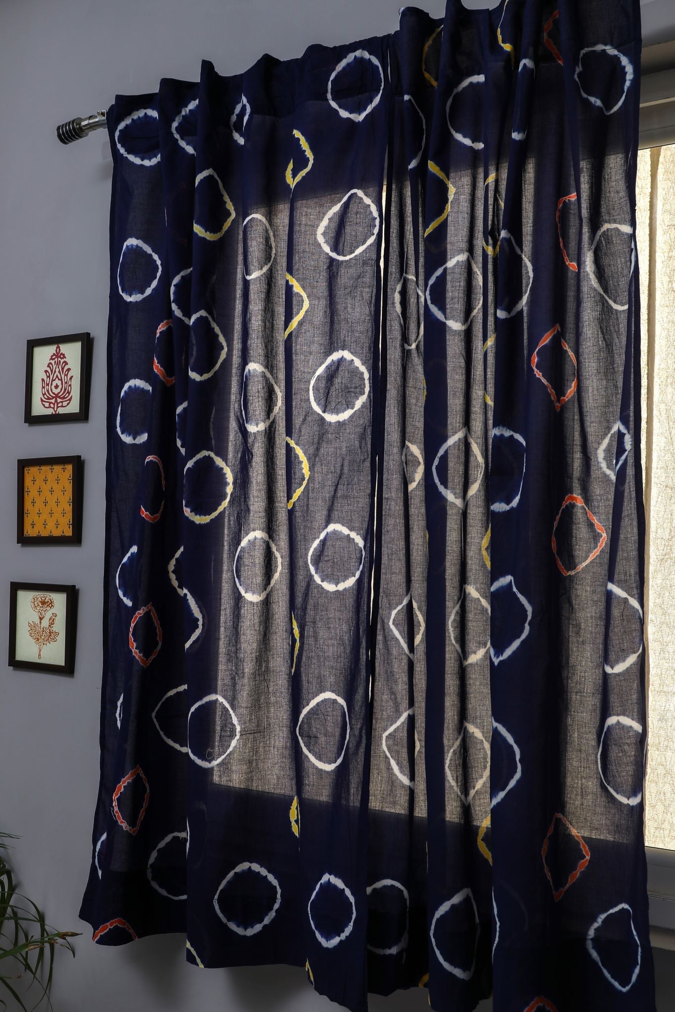 SootiSyahi 'Blue Flax' Handblock Printed Cotton Window Curtain - SootiSyahi