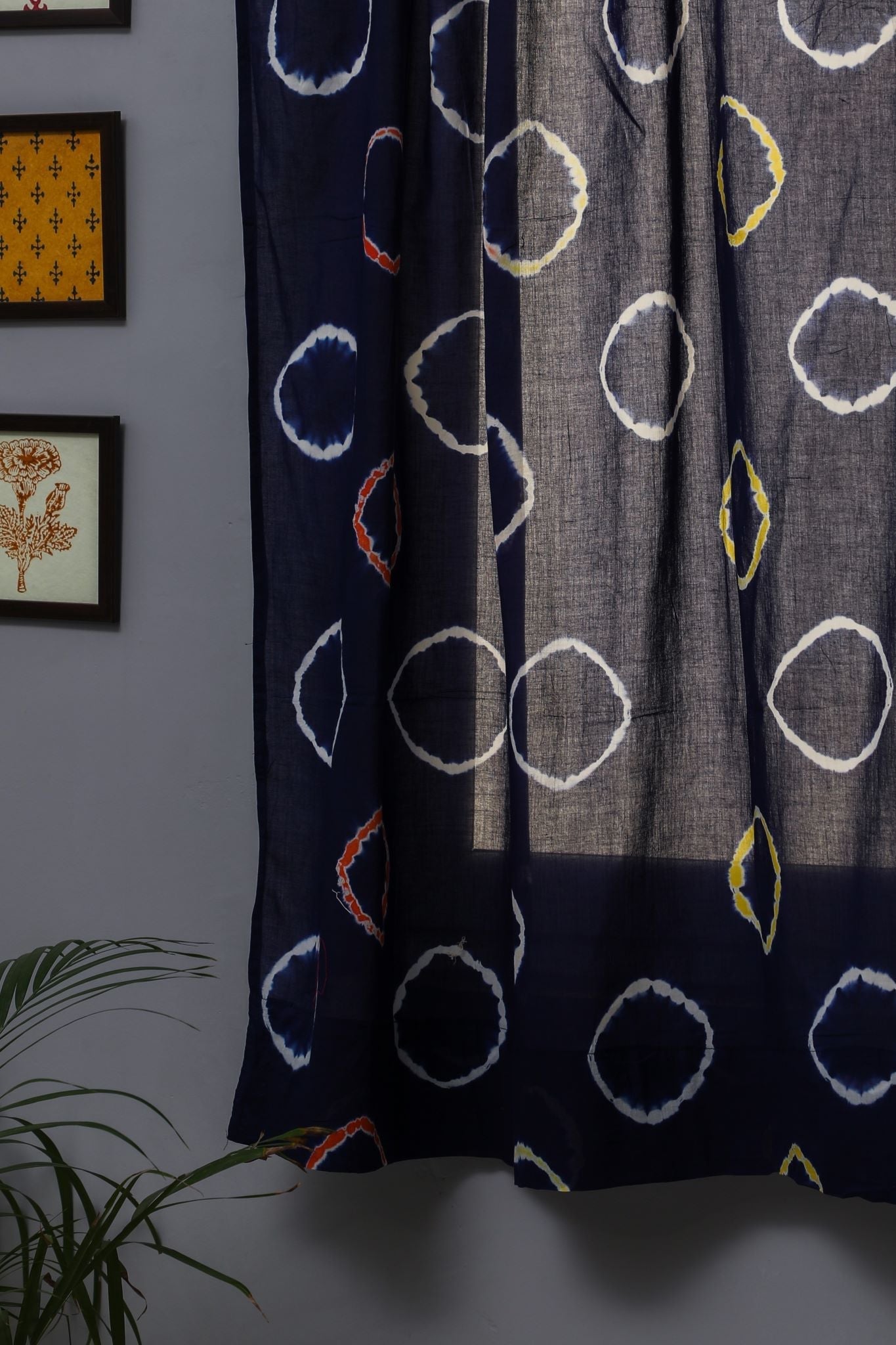 SootiSyahi 'Blue Flax' Handblock Printed Cotton Window Curtain - SootiSyahi