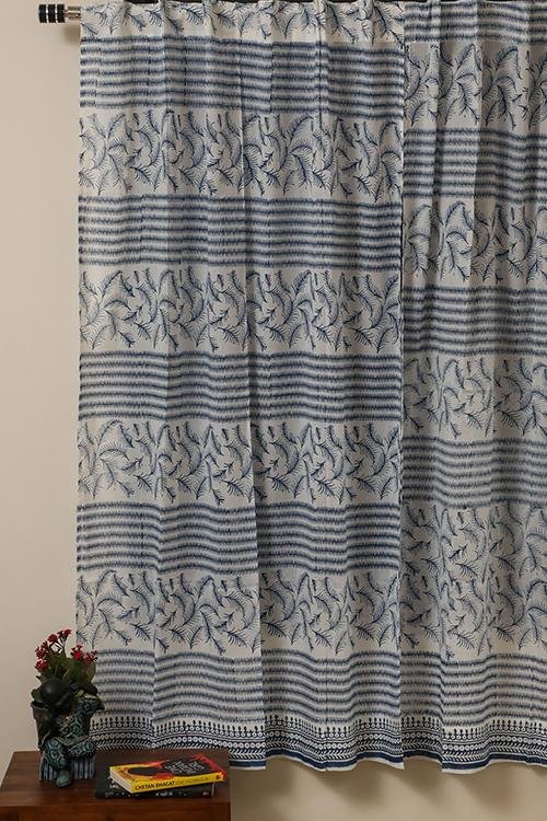 Sootisyahi 'Blue Mesh' Handblock Printed Voile Cotton Curtain - SootiSyahi