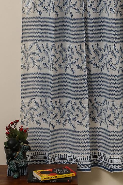 Sootisyahi 'Blue Mesh' Handblock Printed Voile Cotton Curtain - SootiSyahi