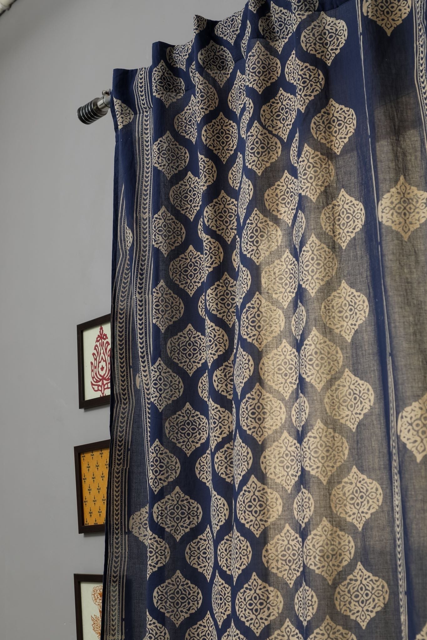 SootiSyahi 'Bluestars' Handblock Printed Cotton Door Curtain - SootiSyahi
