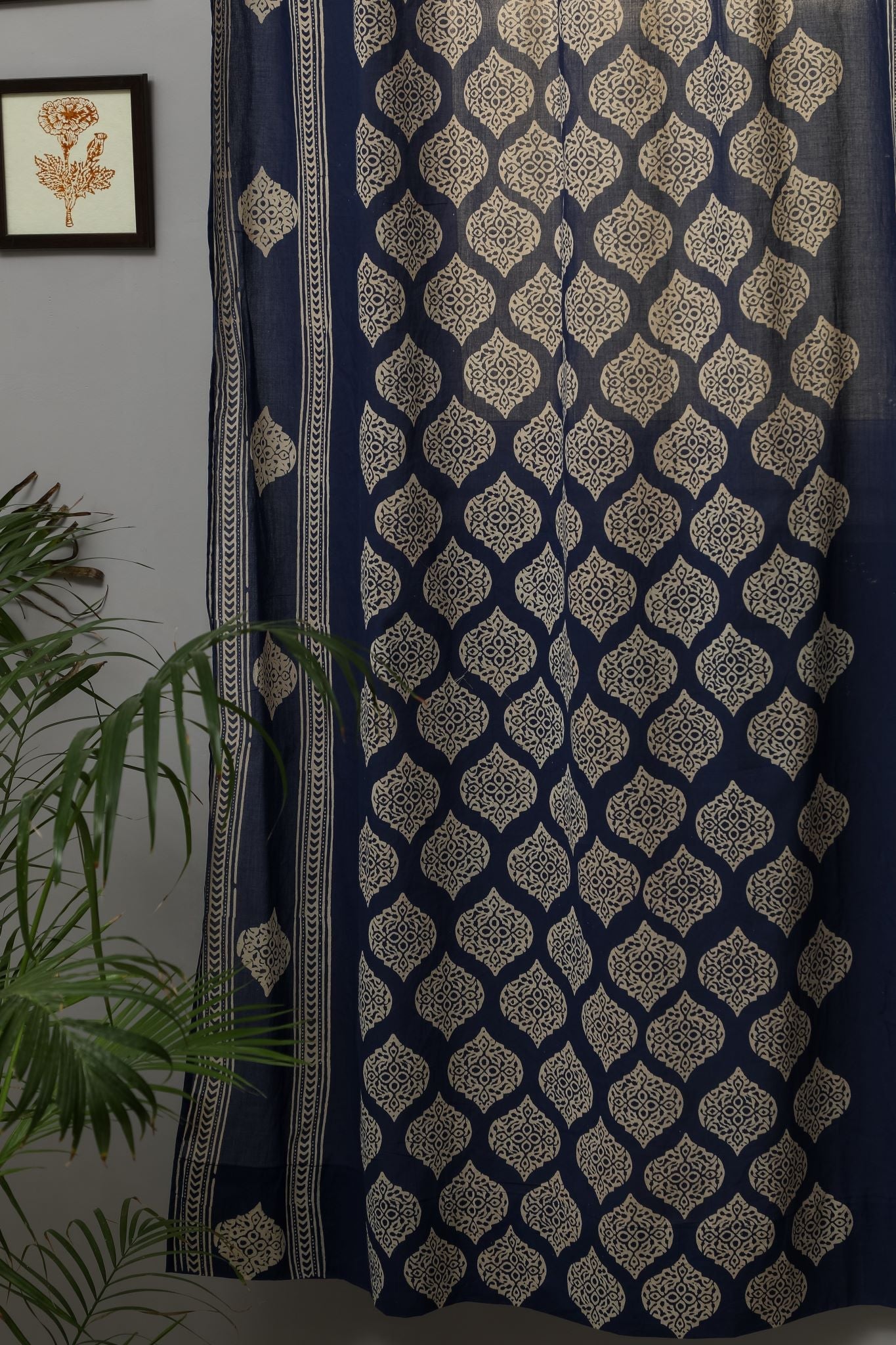 SootiSyahi 'Bluestars' Handblock Printed Cotton Door Curtain - SootiSyahi