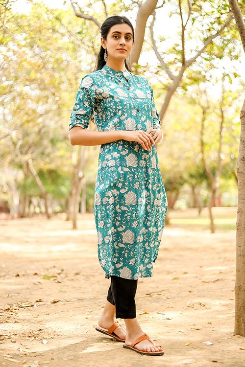 Traditional Hand Block Printed Pure Cotton Short Tunic Top/Kurti For Women  - Helia Beer Co