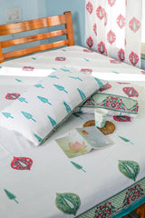 SootiSyahi 'Buds & Petals' Handblock Printed Cotton Bedsheet - SootiSyahi