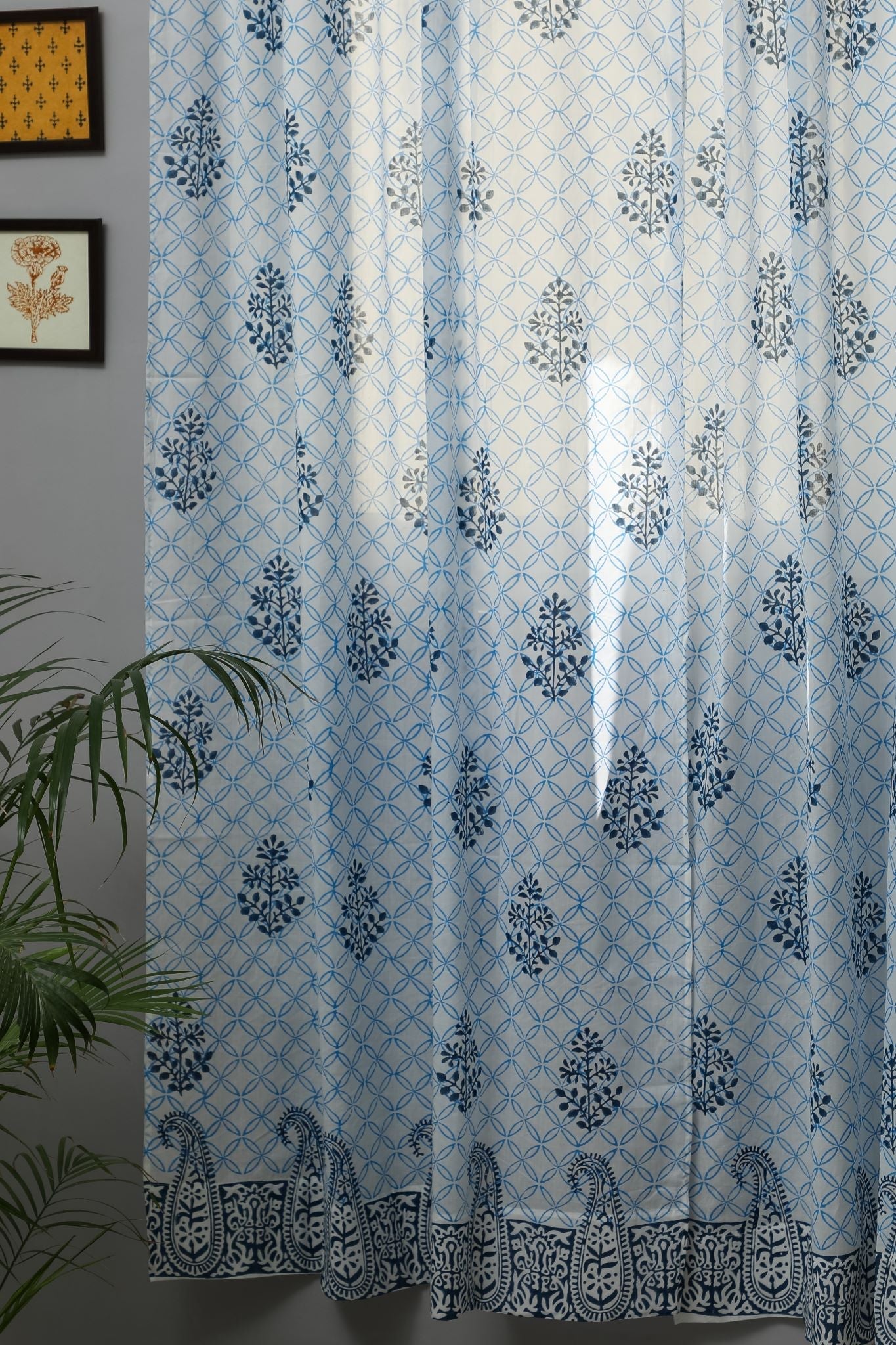 SootiSyahi 'Cabbean Blue' Handblock Printed Cotton Door Curtain - SootiSyahi