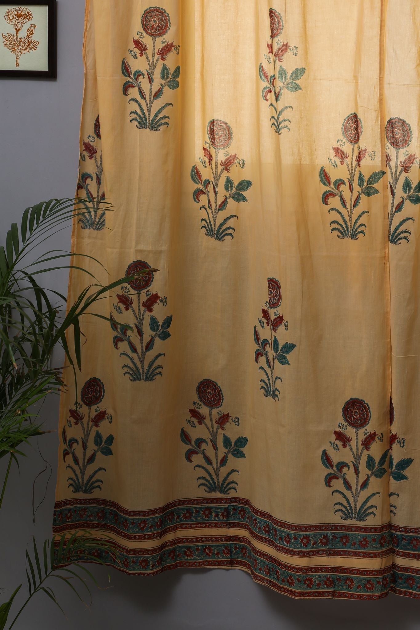 SootiSyahi 'Calendula Red' Handblock Printed Cotton Door Curtain - SootiSyahi