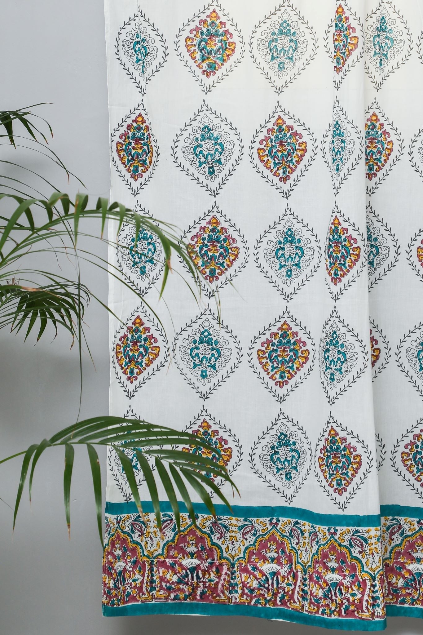 SootiSyahi 'Carved Ornaments' Handblock Printed Cotton Door Curtain - SootiSyahi