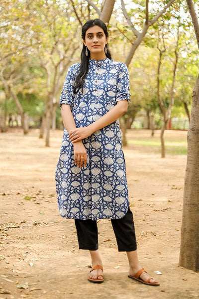 Sootisyahi ' Morning Dew ' Azofree Handblock Printed Pure Cotton Kurti