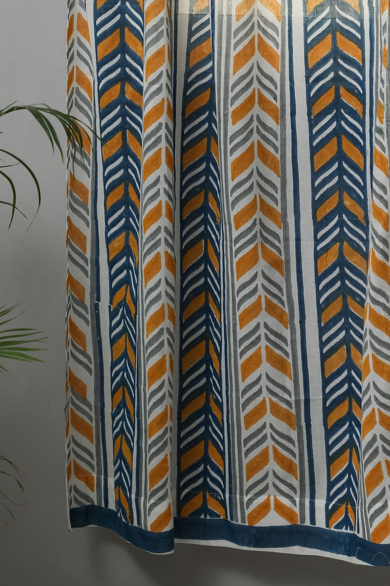 SootiSyahi 'Cheveron Anchorn' Handblock Printed Cotton Door Curtain - SootiSyahi
