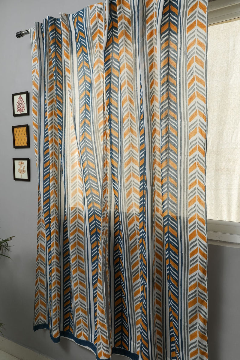 SootiSyahi 'Cheveron Anchorn' Handblock Printed Cotton Door Curtain - SootiSyahi