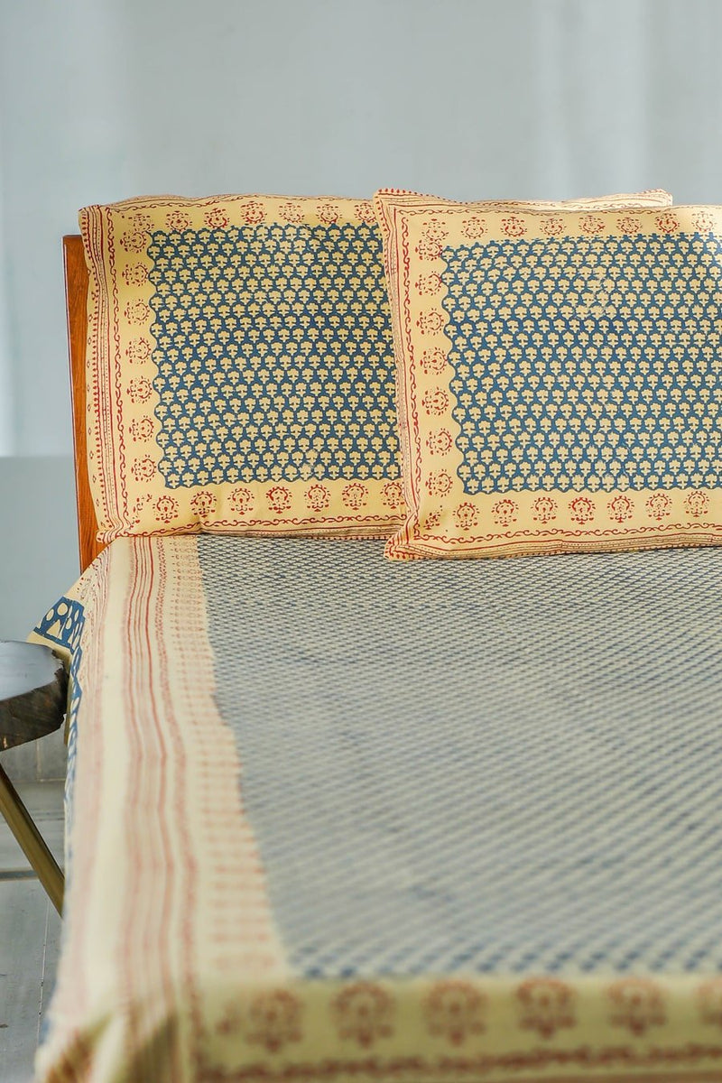 SootiSyahi 'Classic Consorts' Handblock Printed Cotton Bedsheet - SootiSyahi