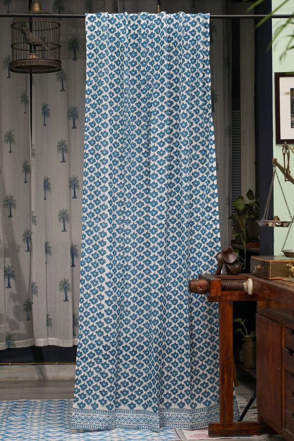 SootiSyahi 'Climbing Lotus' Handblock Printed Cotton Door Curatin - SootiSyahi