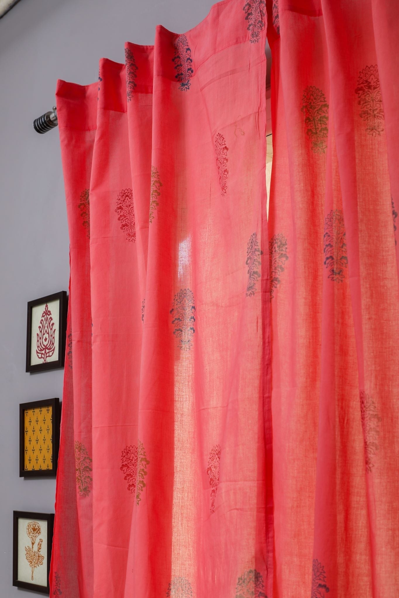 SootiSyahi 'Climbing Orange' Handblock Printed Cotton Door Curtain - SootiSyahi