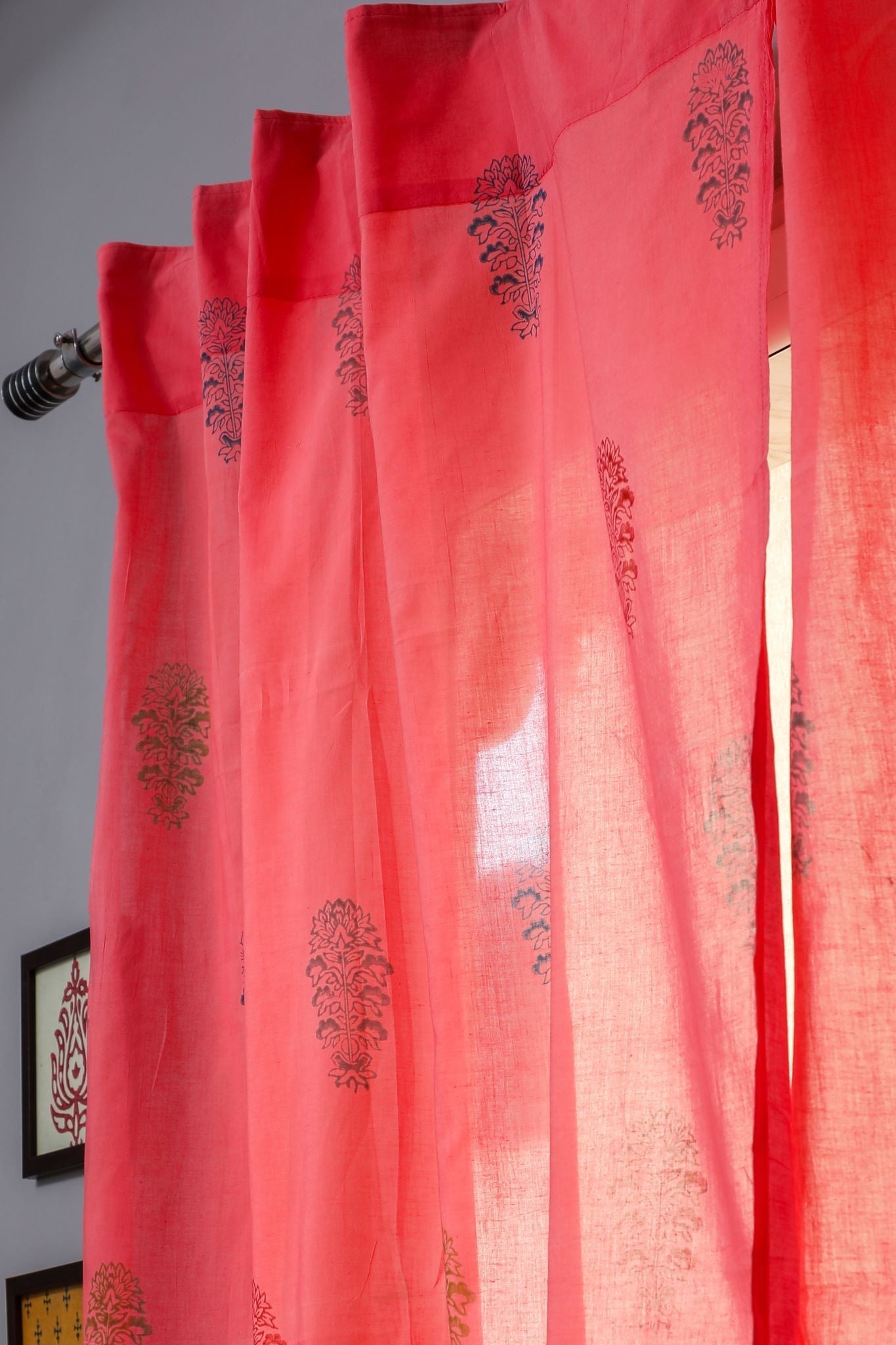 SootiSyahi 'Climbing Orangee' Handblock Printed Cotton Window Curtain - SootiSyahi