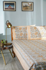 SootiSyahi 'Cloudy Tales' Handblock Printed Cotton Bedsheet - SootiSyahi