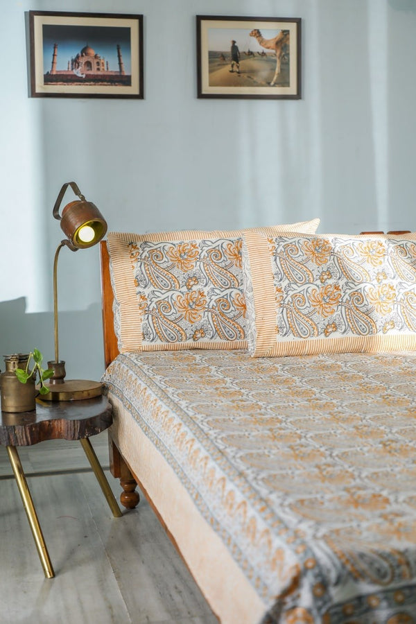 SootiSyahi 'Cloudy Tales' Handblock Printed Cotton Bedsheet - SootiSyahi