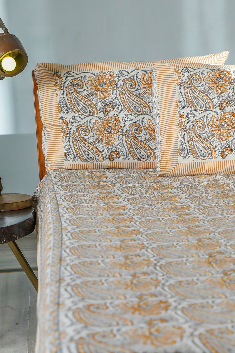 SootiSyahi 'Cloudy Tales' Handblock Printed Cotton Bedsheet - SootiSyahi