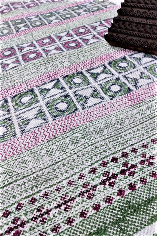 SootiSyahi 'Colorful Checkers' Handblock Printed Cotton Dhurrie Rug - SootiSyahi