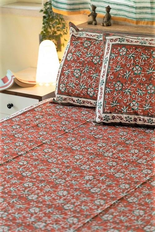 Sootisyahi 'Coral Crush' Handblock Printed Cotton Bedsheet - SootiSyahi