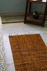 SootiSyahi 'Cris Cross' Handblock Printed Cotton Dhurrie Rug - SootiSyahi
