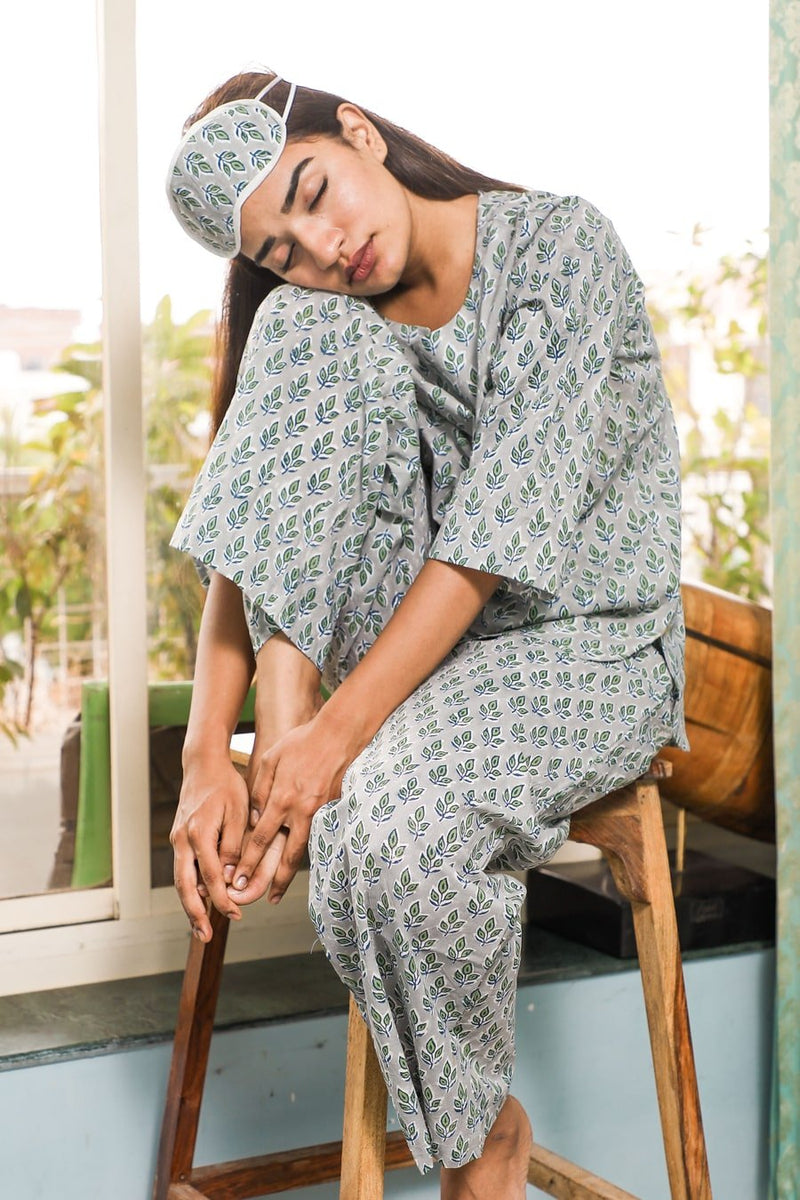 Sootisyahi 'Crystal Curiousity ' Azofree Handblock Printed Pure Cotton Night Suit - SootiSyahi