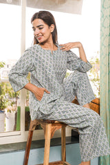 Sootisyahi 'Crystal Curiousity ' Azofree Handblock Printed Pure Cotton Night Suit - SootiSyahi
