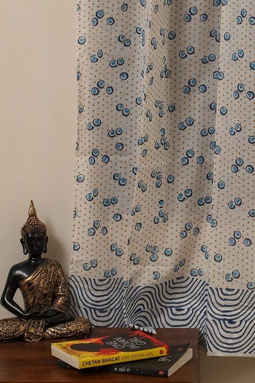 Sootisyahi 'Dancing Bubbles' Handblock Printed Voile Cotton Curtain - SootiSyahi